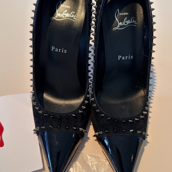 New Christian Louboutin Suede/Patent Leather Duvette Spikes Pumps Size 9 (39) - Picture 11 of 11